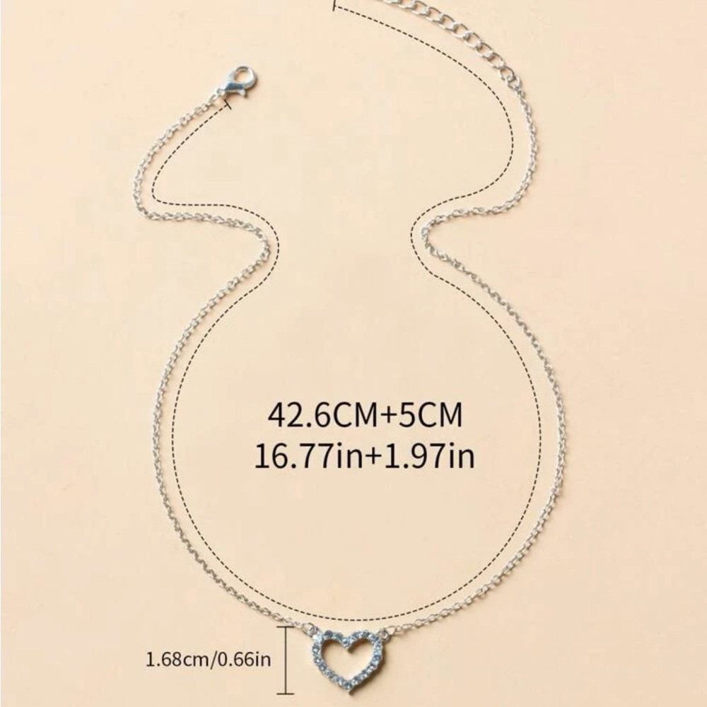 ⚠️Clearance Silver Rhinestone Heart Charm Necklace - Picture 2 of 3